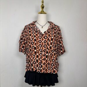 nina parker plus short blouse rayon button front crop top M205 orange red black